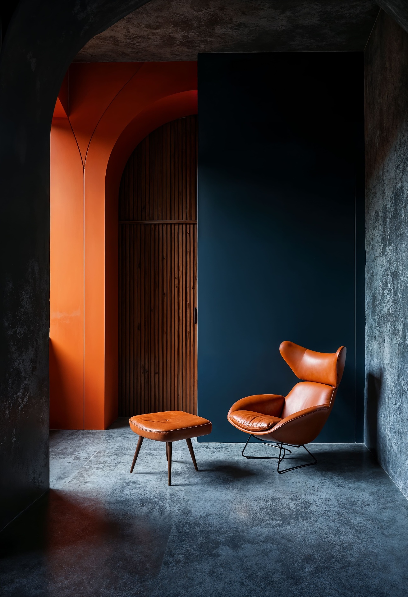 Intérieur design avec fauteuil orange